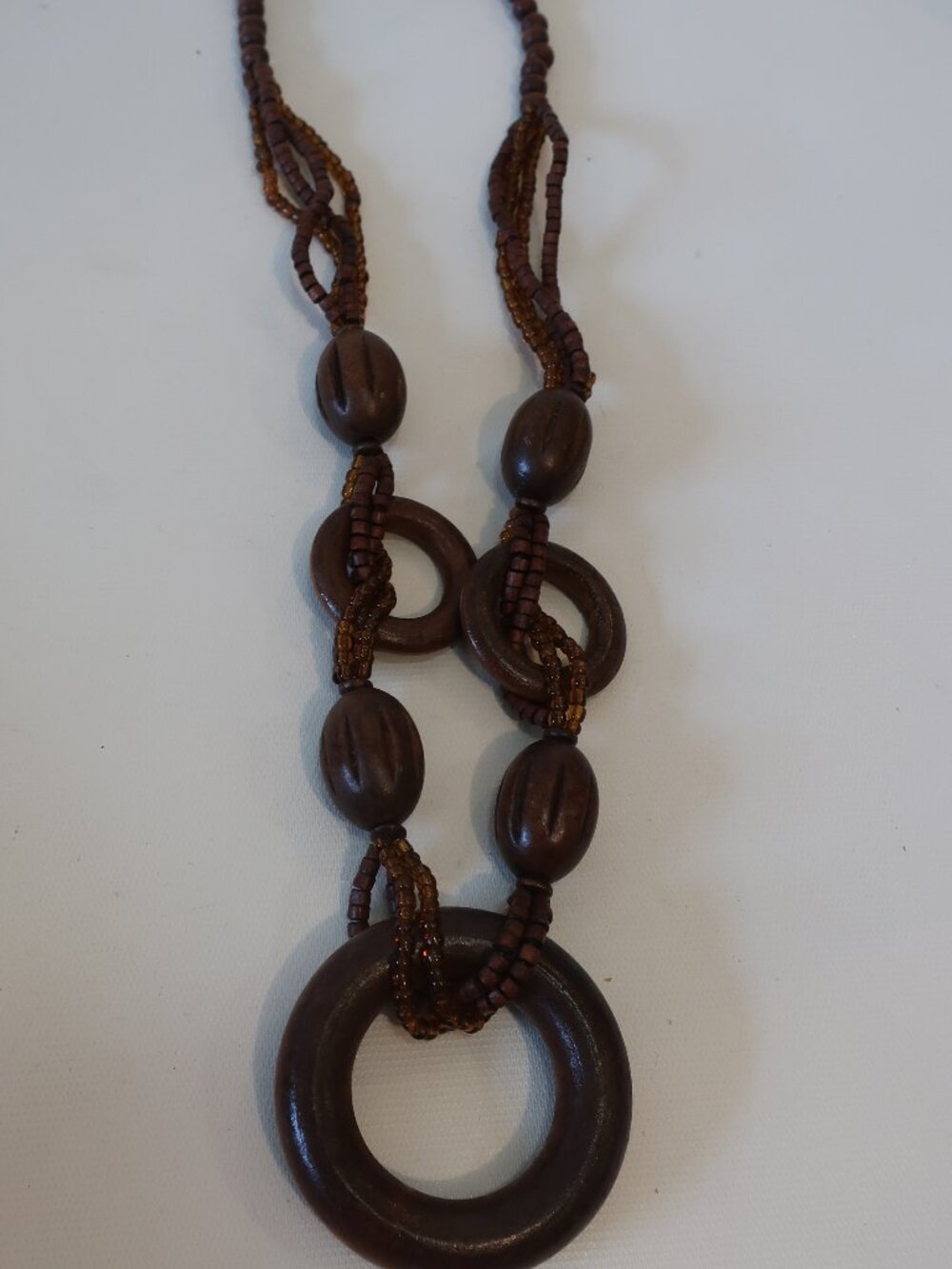 Womens Shag Boutique Brown Wood Multi Layer Beaded Chunky Large Circle Necklace